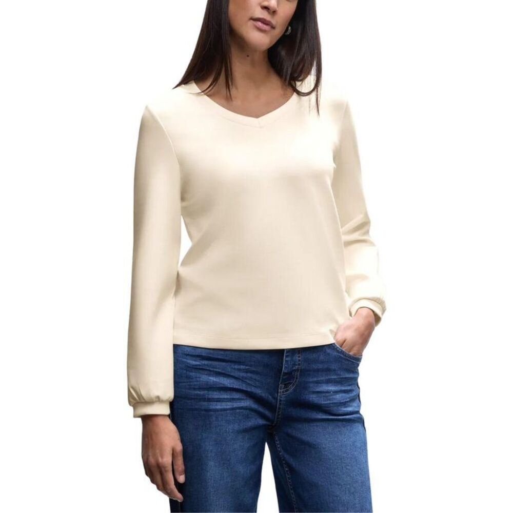 Street One Modal Sweatshirt with Ribbed Hem and Cuffs Women Beige Clothing